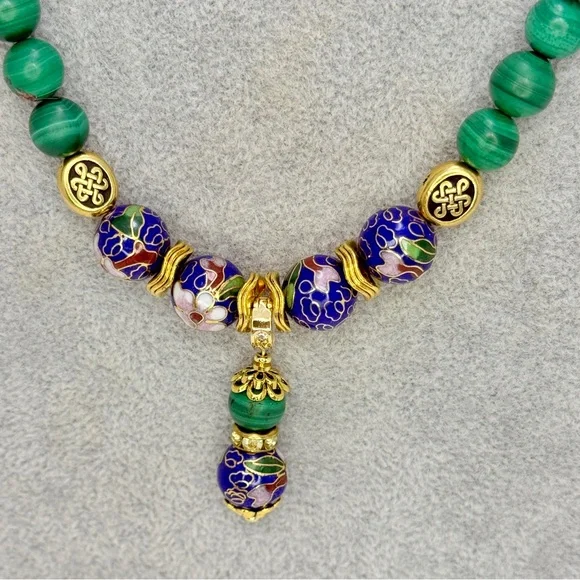 Artisan Green Malachite & Blue Cloisonné - Picture 2 of 6